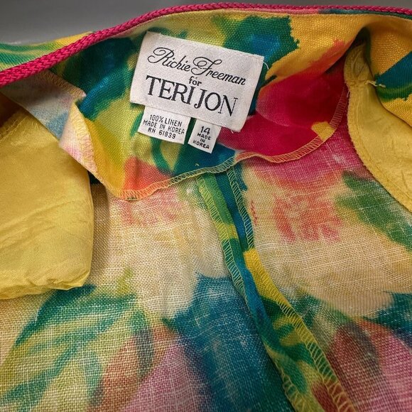 Richie Freeman Teri Jon Linen Silk Skirt Suit Set Floral Women Tropical Career - Picture 2 of 16